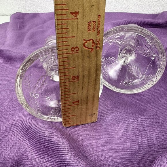 Vintage Pair Glass Taper Candle Holders Trumpet Bugle Shaped Floral Etched - Picture 5 of 5